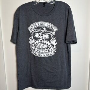 Anvil Lightweight Skeleton Tacos in Hell Graphic T Shirt Charcoal Gray Womens L‎